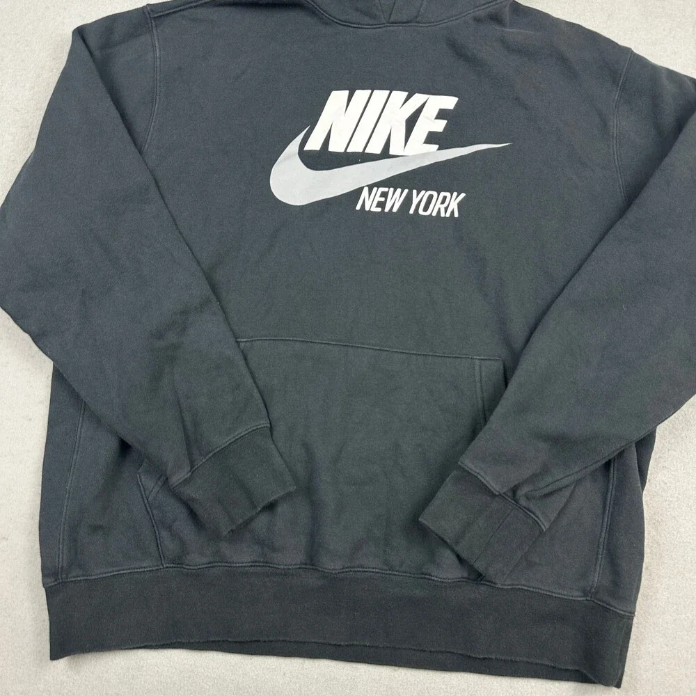 Nike Hoodie Men Large Black New York Pullover Fleece Sweatshirt Swoosh L